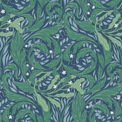 Vale Leaf Green / Blue Wallpaper Muriva 221501