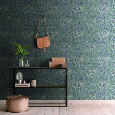 Vale Leaf Green / Blue Wallpaper Muriva 221501