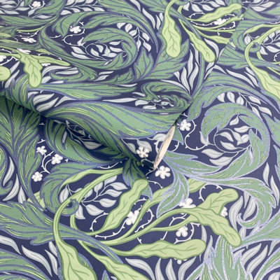 Vale Leaf Green / Blue Wallpaper Muriva 221501