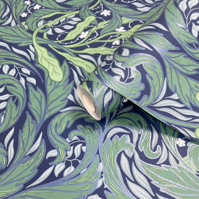 Vale Leaf Green / Blue Wallpaper Muriva 221501
