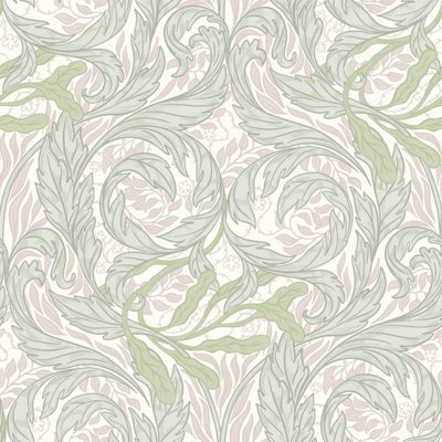 Vale Leaf Wallpaper Green / Pink Muriva 221503