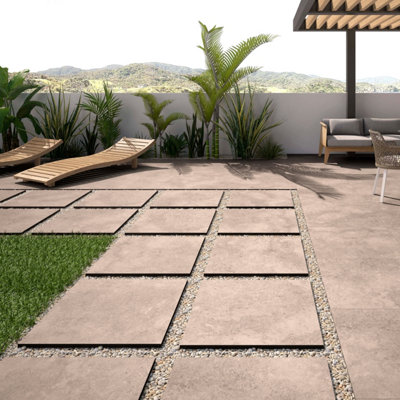 Vale Matt Beige Stone Effect Porcelain Outdoor Tile - Pack of 30, 11.16m�² - (L)610x(W)610mm