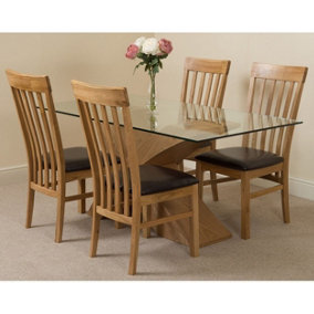 Valencia 160 cm x 90 cm Glass Dining Table and 4 Chairs Dining Set with Harvard Chairs