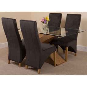 Valencia 160 cm x 90 cm Glass Dining Table and 4 Chairs Dining Set with Lola Black Fabric Chairs