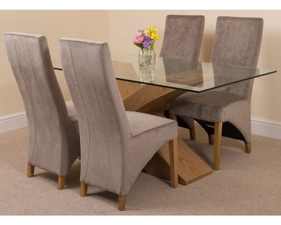 Valencia 160 cm x 90 cm Glass Dining Table and 4 Chairs Dining Set with Lola Grey Fabric Chairs