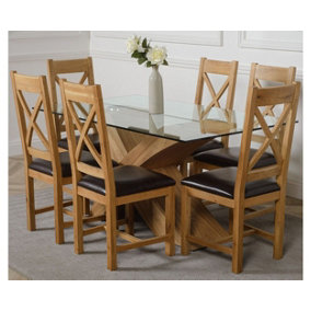 Valencia 160 cm x 90 cm Glass Dining Table and 6 Chairs Dining Set with Berkeley Brown Leather Chairs