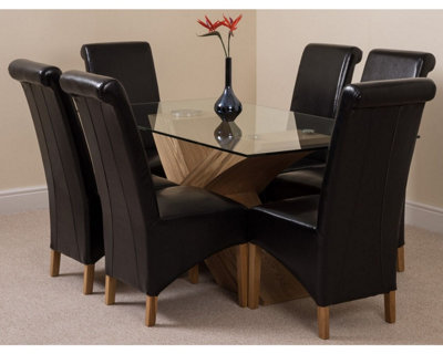 Valencia 160 cm x 90 cm Glass Dining Table and 6 Chairs Dining Set with Montana Black Leather Chairs