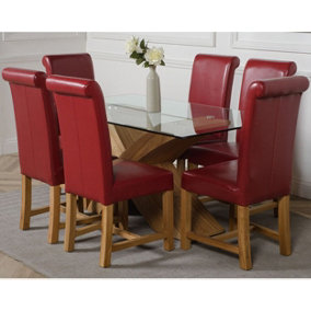 Valencia 160 cm x 90 cm Glass Dining Table and 6 Chairs Dining Set with Washington Burgundy Leather Chairs