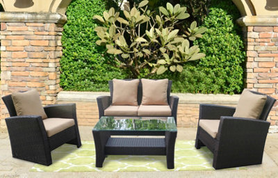 Valencia 4 Piece Outdoor Sofa Dark Brown Rattan Garden Set Glass