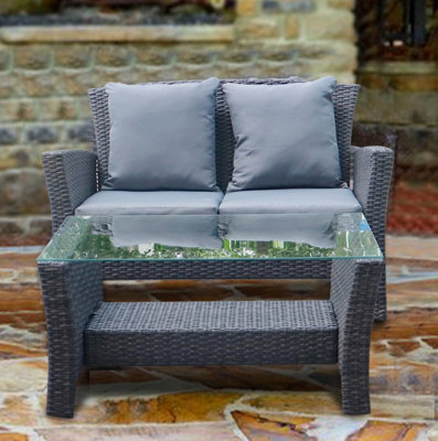 Valencia 4 Piece Outdoor Sofa Rattan Garden Set with Coffee Table - Grey