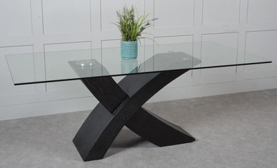 Valencia Black 200cm Large Glass Dining Table