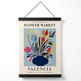 Valencia Blue and Pink Flower Market Exhibition Medium Poster with Black Hanger