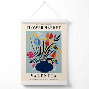 Valencia Blue and Pink Flower Market Exhibition Poster with Hanger / 33cm / White