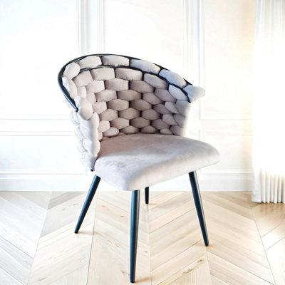 Valencia Grey Luxury Velvet Dining Chair With Black Legs