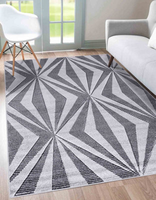 Valencia Modern Crystal Design Carved Area Rugs Dark Grey 60x220 cm