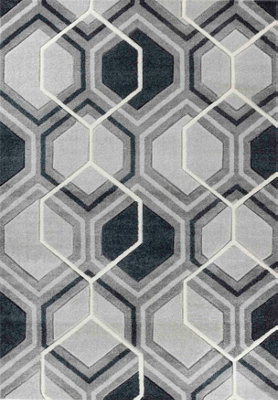 Valencia Modern Hexagon Design Carved Area Rugs Black 160x230 cm