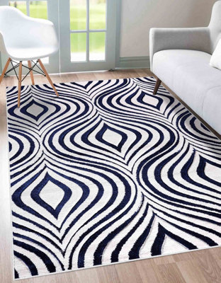 Valencia Modern Ogee Design Carved Area Rugs Navy 200x290 cm