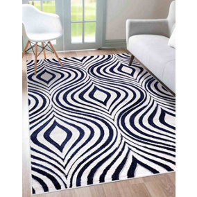 Valencia Modern Ogee Design Carved Area Rugs Navy 60x220 cm