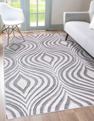 Valencia Modern Ogee Design Carved Area Rugs Silver 120x170 cm