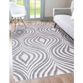 Valencia Modern Ogee Design Carved Area Rugs Silver 60x220 cm