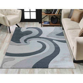 Valencia Modern Swirl Design Carved Area Rugs Grey 80x150 cm