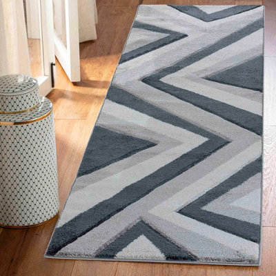 Valencia Modern Zig Zag Design Carved Area Rugs Black 60x220 cm