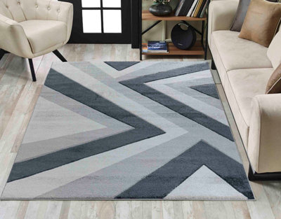 Valencia Modern Zig Zag Design Carved Area Rugs Grey 80x150 cm