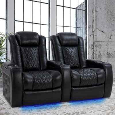 Valencia Tuscany XL Home Theater Seating Row of 2 Midnight Black Nappa ...