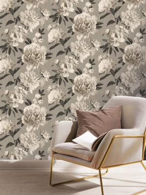 Valentina Big Bloom Monotone Wallpaper