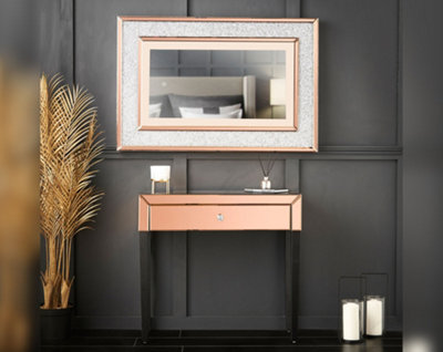 VALENTINA X LAGUNA ROSEGOLD LED WALL MIRROR AND CONSOLE SET