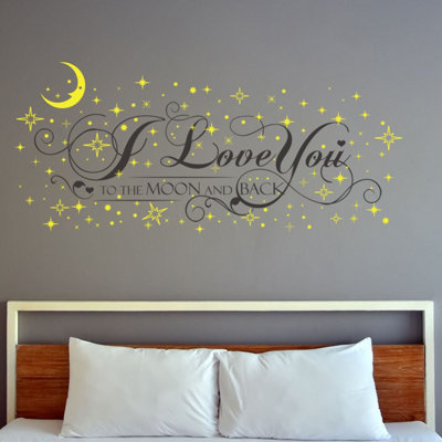 Valentines Quote Love Stars Glow Dark Moon Wall Stickers Decoration 107cm x 46cm Glow in Dark Stickers Stock Clearance