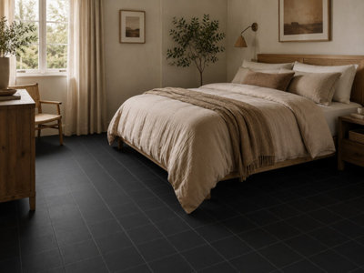 Valenza Black Matt Floor Tiles (440 Pack - 20 Box - 10m2 Coverage) - Playroom - 15cm x 15cm - Classic Country Feel