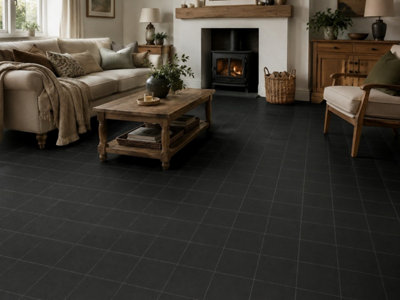 Valenza Black Matt Floor Tiles (440 Pack - 20 Box - 10m2 Coverage) - Playroom - 15cm x 15cm - Classic Country Feel