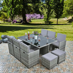 Valera Rattan Cube 10 Seater Dining Garden Patio Set - Grey