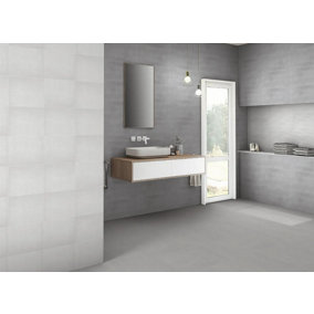 Valeria Cemento Grey 300mm x 600mm Rectified Ceramic Wall Tiles (Pack of 5 w/ Coverage of 0.90m2)