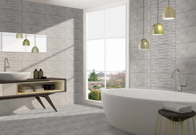 Valeria Cemento Grey Matt Brutalist Effect 300mm x 600mm Rectified Ceramic Wall Tiles (Pack of 5 w/ Coverage of 0.90m2)