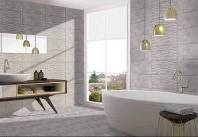 Valeria Cemento Grey Matt Decor Brutalist Effect 300mm x 600mm Rectified Ceramic Wall Tiles (Pack of 5 w/ Coverage of 0.9m2)