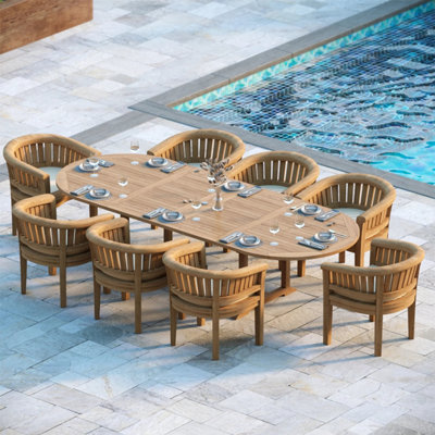 Valetta Teak Garden Outdoor Dining Table & 8 Seat Chair Set - With ...