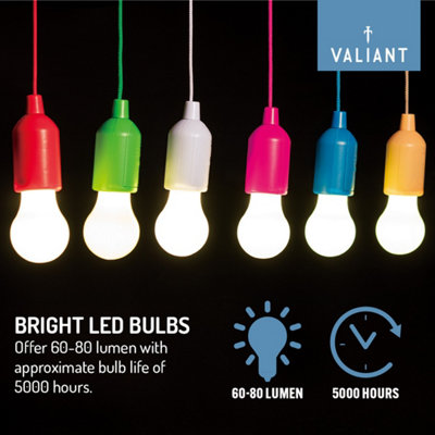 Valiant Hanging Portable String Pull Lights 6 Pack Battery Operated