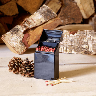 Valiant Match Storage Box - Metal Container with Flip Top Lid in Black Gloss