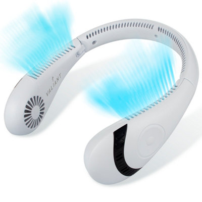 Valiant Neck Fan includes Wireless and Rechargeable Features - 3 Speed Settings and Foldable, Compact Design in White