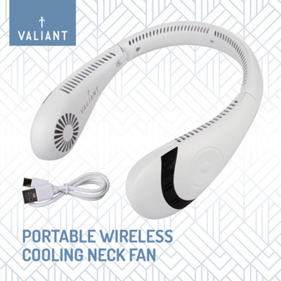 Valiant Neck Fan includes Wireless and Rechargeable Features - 3 Speed Settings and Foldable, Compact Design in White