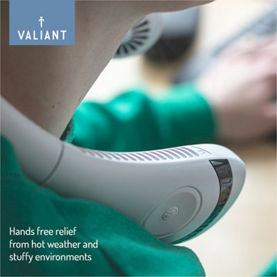 Valiant Neck Fan includes Wireless and Rechargeable Features - 3 Speed Settings and Foldable, Compact Design in White