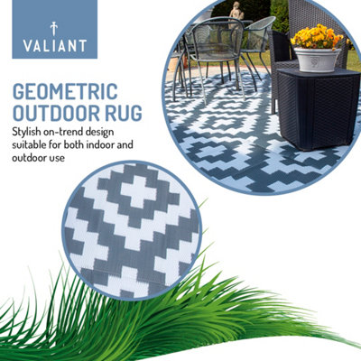 Valiant Outdoor Waterproof Rug for Gardens, Patio and Decking - Geometric Grey - 1.8m x 1.2m