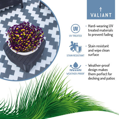 Valiant Outdoor Waterproof Rug for Gardens, Patio and Decking - Geometric Grey - 1.8m x 1.2m