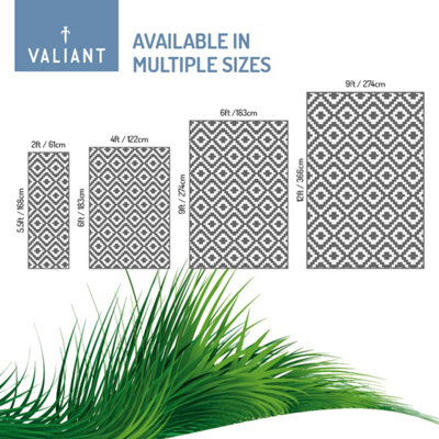 Valiant Outdoor Waterproof Rug for Gardens, Patio and Decking - Geometric Grey - 1.8m x 1.2m