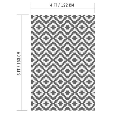 Valiant Outdoor Waterproof Rug for Gardens, Patio and Decking - Geometric Grey - 1.8m x 1.2m