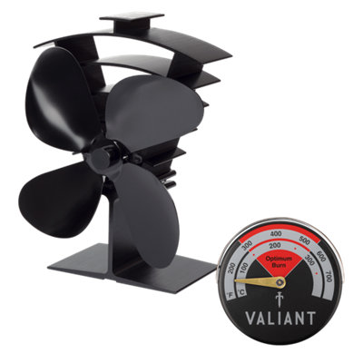 Valiant Premium IV Stove Fan with Magnetic Thermometer in Red Set