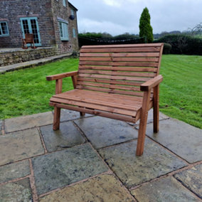 Valley 2 Seat Bench - Timber - L73 x W113 x H95 cm - Garden Furniture - Flat Pack - Minimal Assembly Required