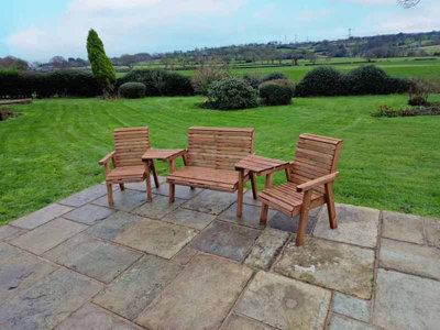 Valley 4 Seat Set 1X2B 2XC Angled Tray - Timber - L100 x W310 x H95 cm - Garden Furniture - Fully Assembled